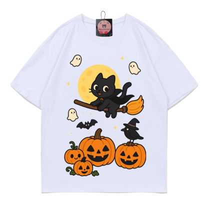 Purranormal Fliegende Katze Hexe Halloween Grafik T-Shirt - White - 5XL - image 2