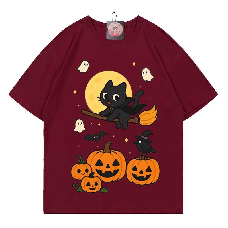 Purranormal Fliegende Katze Hexe Halloween Grafik T-Shirt - Wine Red - 5XL - image 5