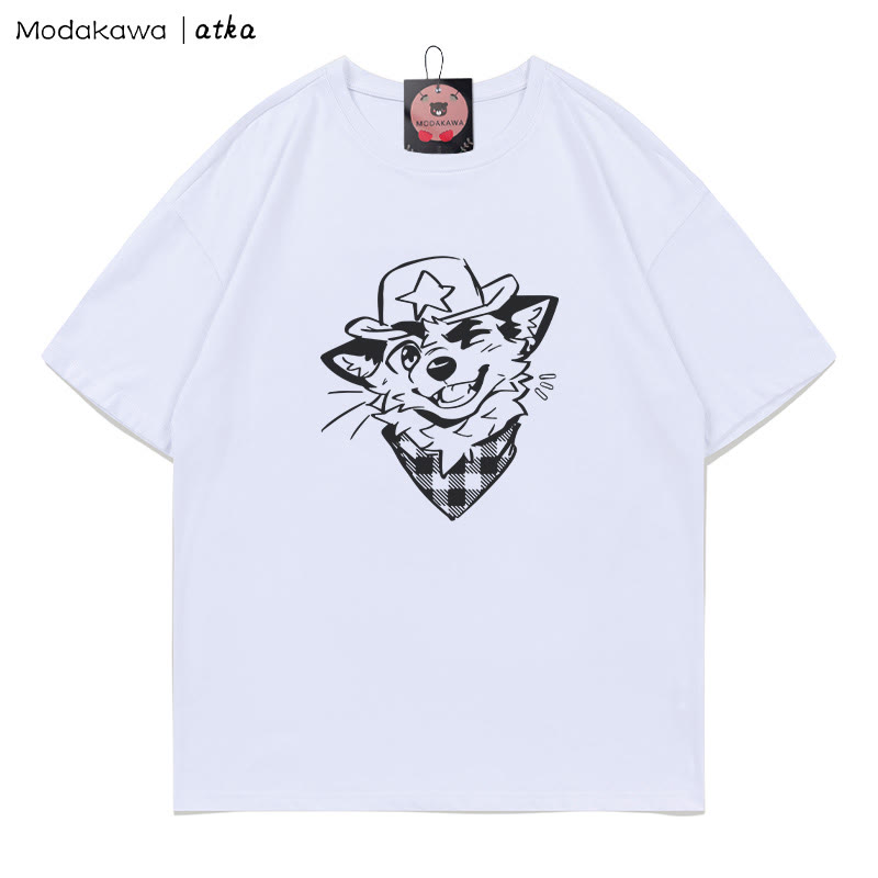 MODAKAWA X atka Cowboy Fox Winking Graphic T-Shirt - White - 5XL - image 2