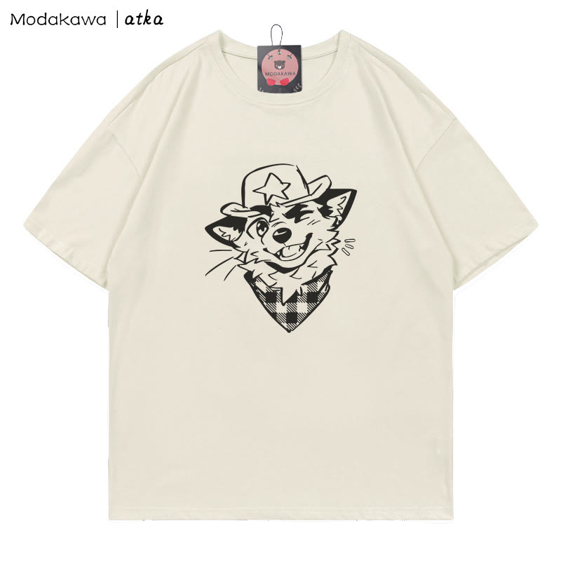 MODAKAWA X atka Cowboy Fox Winking Graphic T-Shirt - Beige - 5XL - image 1