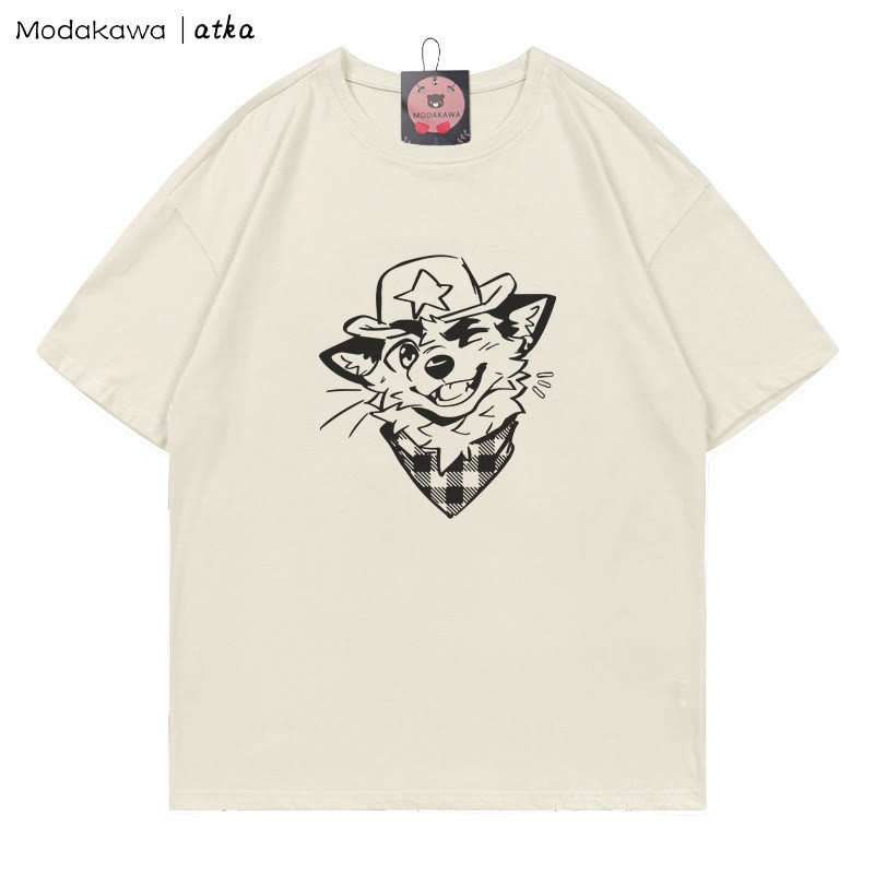 MODAKAWA X atka Cowboy Fox Winking Graphic T-Shirt - Beige - 5XL - image 1