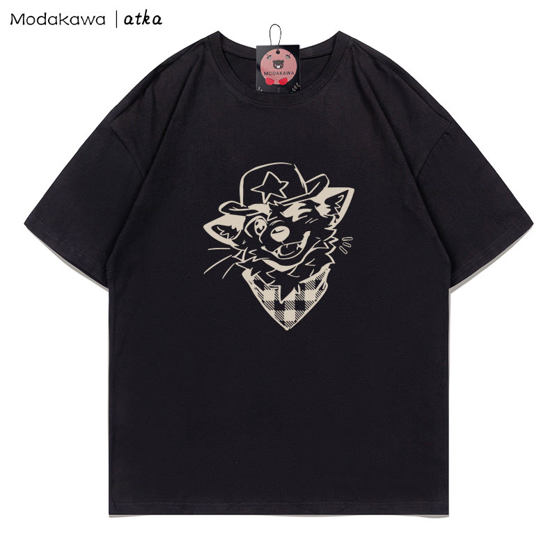 MODAKAWA X atka Cowboy Fox Winking Graphic T-Shirt - Black - 5XL - image 3