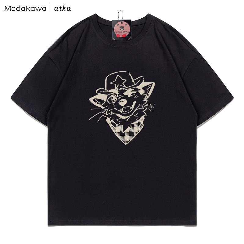 MODAKAWA X atka Cowboy Fox Winking Graphic T-Shirt - Black - 5XL - image 3