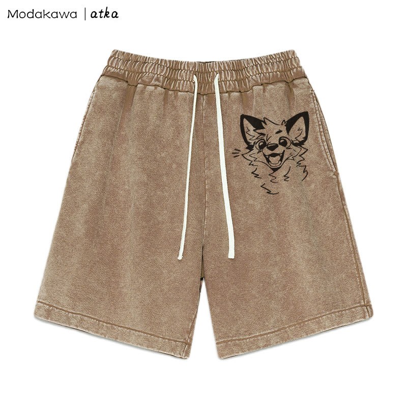 MODAKAWA X atka – Shorts mit fröhlicher Fuchsgrafik im Vintage-Look - Braun - 3XL - image 2