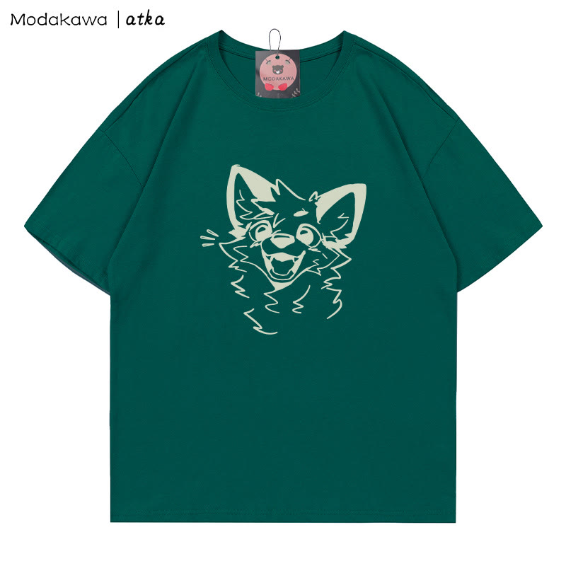 MODAKAWA X atka Cheerful Fox Grafik-T-Shirt - Olive Green - 5XL - image 1