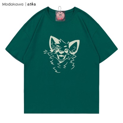MODAKAWA X atka Cheerful Fox Grafik-T-Shirt - Olive Green - 5XL - image 1