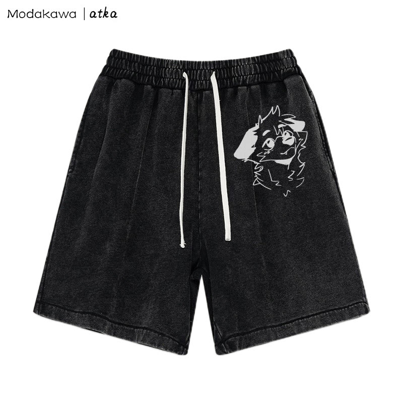 MODAKAWA X atka – Shorts mit Vintage-Waschung und „Anticipating Fox“-Grafik - Schwarz - 3XL - image 1