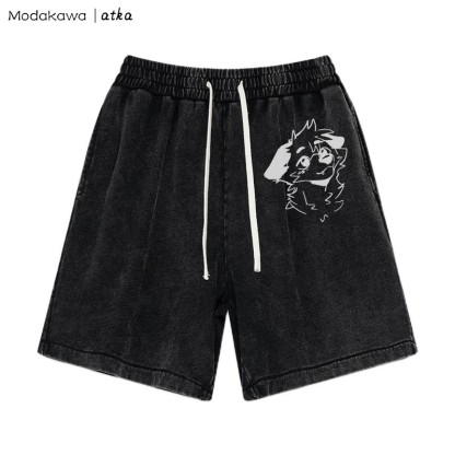 MODAKAWA X atka – Shorts mit Vintage-Waschung und „Anticipating Fox“-Grafik - Schwarz - 3XL - image 1