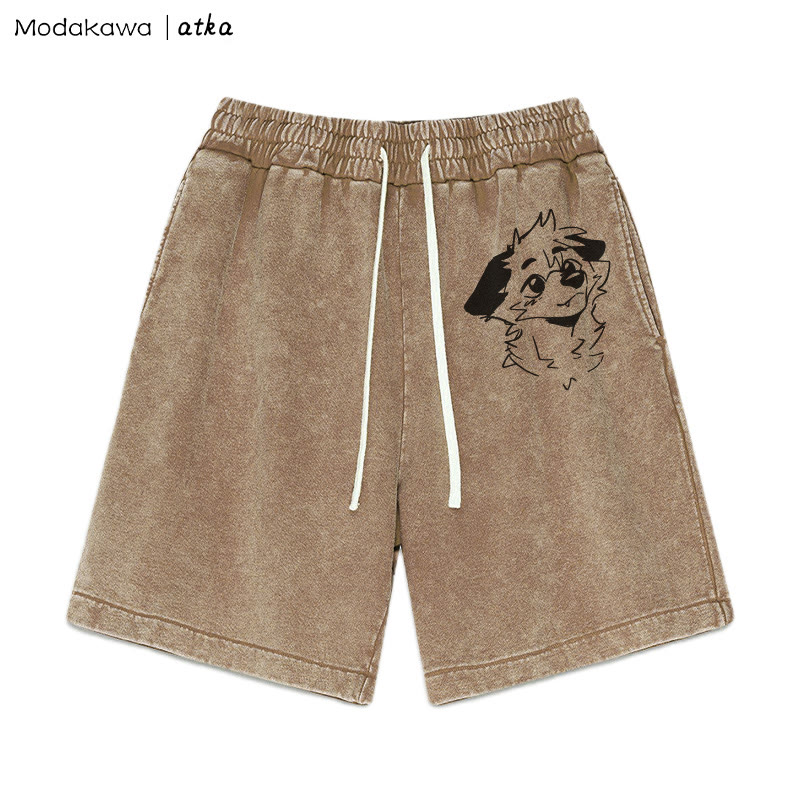 MODAKAWA X atka – Shorts mit Vintage-Waschung und „Anticipating Fox“-Grafik - Braun - 3XL - image 2
