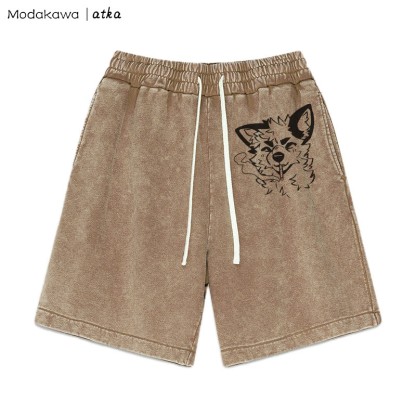 MODAKAWA X atka Fox Smoking Graphic Vintage Washed Shorts - Braun - 3XL - image 1