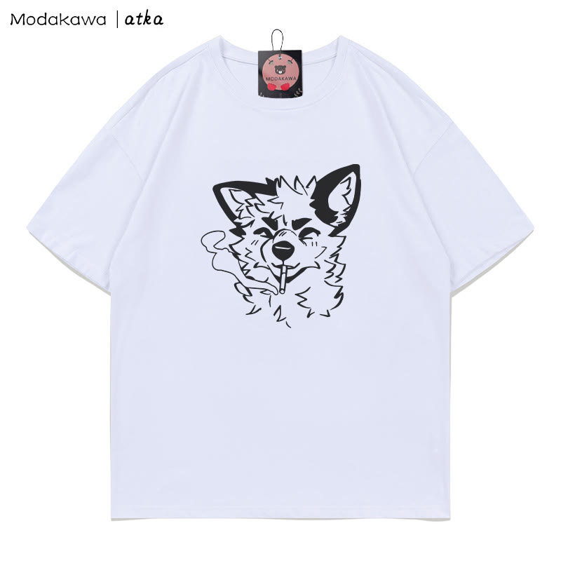 MODAKAWA X atka Fox Smoking Graphic T-Shirt - White - 5XL - image 3