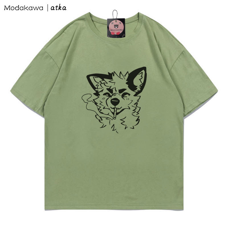 MODAKAWA X atka Fox Smoking Graphic T-Shirt - Green - 5XL - image 1