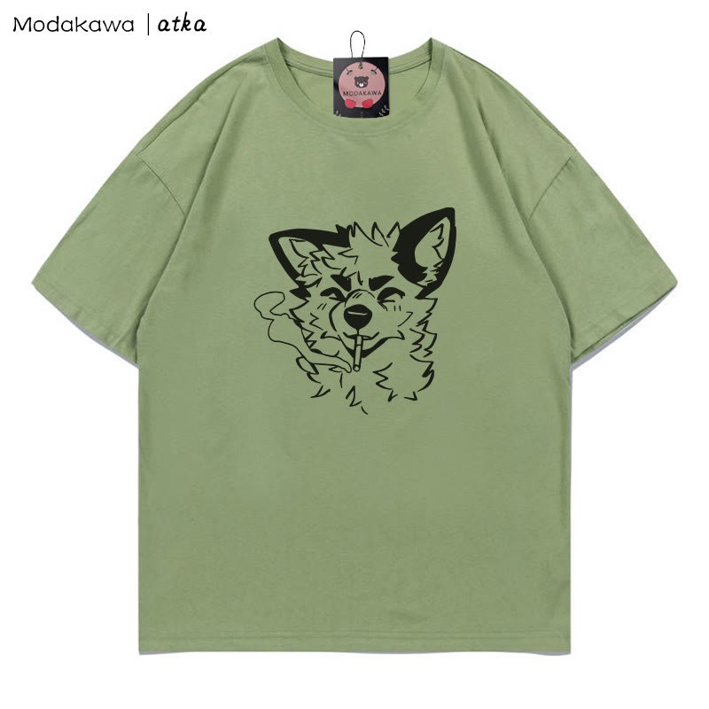 MODAKAWA X atka Fox Smoking Graphic T-Shirt - Green - 5XL - image 1