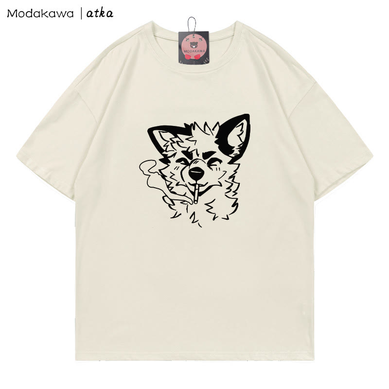 MODAKAWA X atka Fox Smoking Graphic T-Shirt - Beige - 5XL - image 2