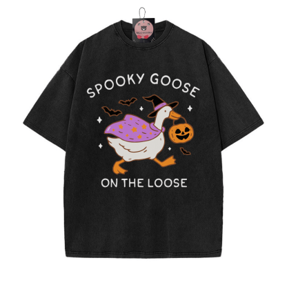 Gruselige Gans auf freiem Fuß Halloween Grafik Unisex Vintage gewaschenes T-Shirt - Schwarz - 5XL - image 1