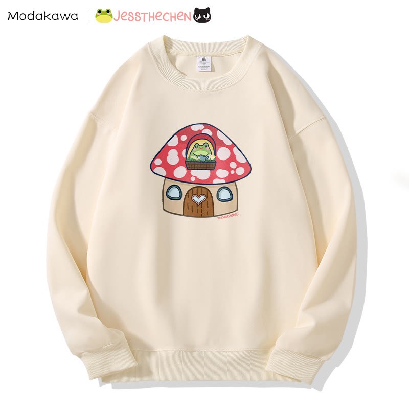 MODAKAWA X jessthechen Frog In Mushroom House Grafik-Sweatshirt - Light Beige - 5XL - image 4