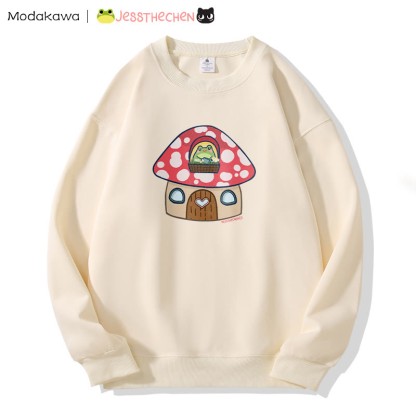 MODAKAWA X jessthechen Frog In Mushroom House Grafik-Sweatshirt - Light Beige - 5XL - image 4