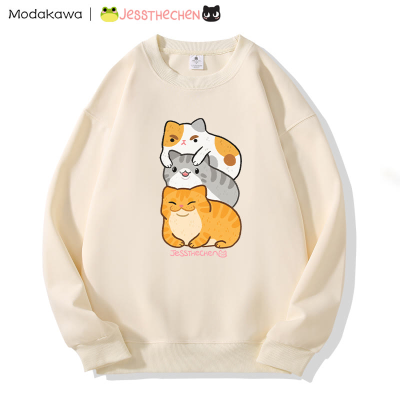 MODAKAWA X jessthechen Stacked Kitty Graphic Sweatshirt - Beige - 5XL - image 1