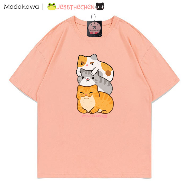 MODAKAWA X jessthechen Stacked Kitty Grafik-T-Shirt - Peach - 5XL - image 1