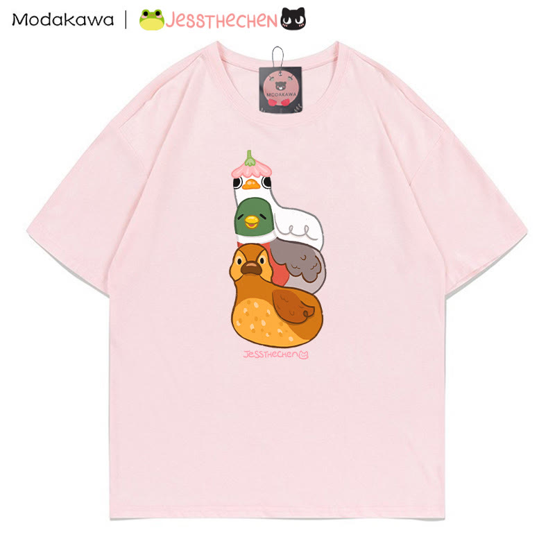 MODAKAWA X jessthechen Stacked Ducklings Grafik-T-Shirt - Pink - 5XL - image 2