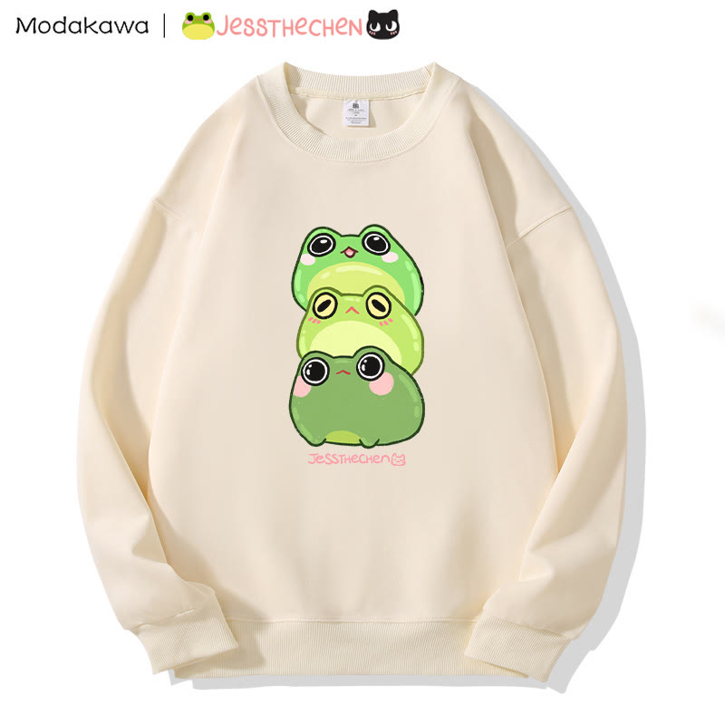 MODAKAWA X jessthechen Stacked Frog Graphic Sweatshirt - Beige - 5XL - image 2