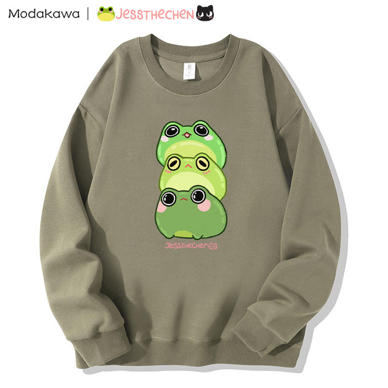 MODAKAWA X jessthechen Stacked Frog Graphic Sweatshirt - Khaki - 5XL - image 1