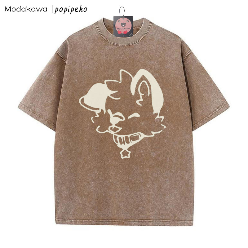 MODAKAWA X popipeko – Verwaschenes T-Shirt mit Welpen-Print - Brown - 5XL - image 1