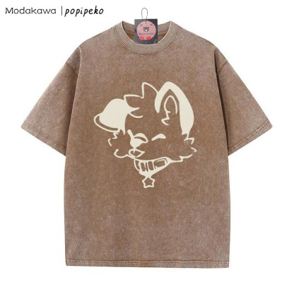 MODAKAWA X popipeko – Verwaschenes T-Shirt mit Welpen-Print - Brown - 5XL - image 1