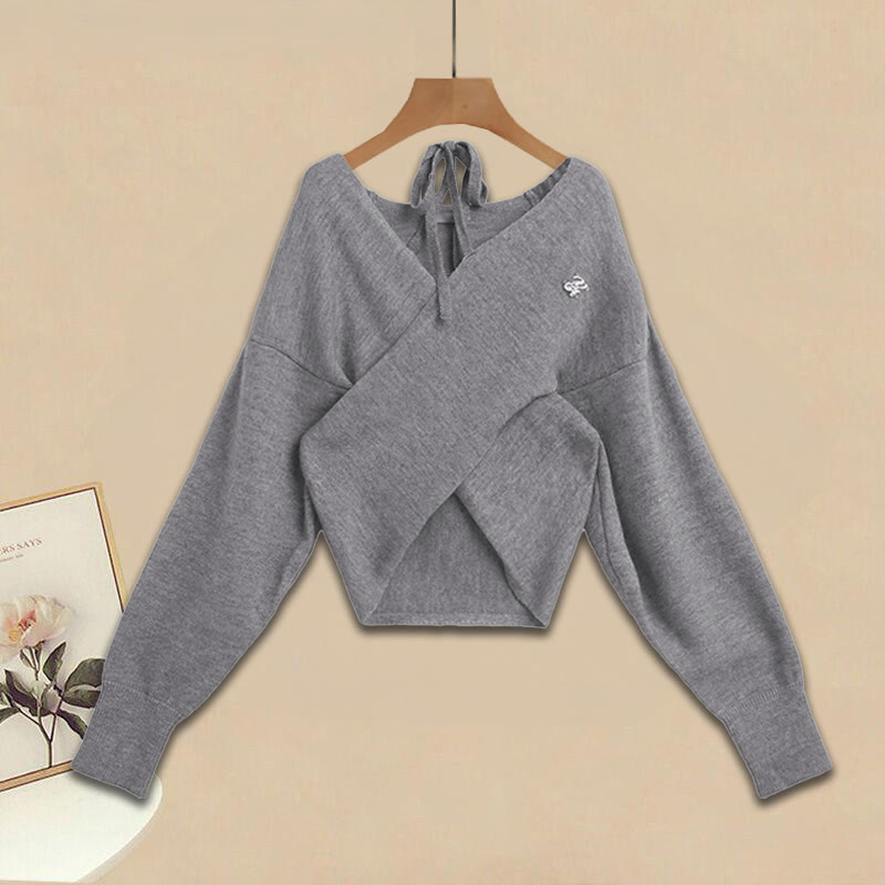 Zweiteiliger Pullover mit Kreuzstrickmuster und Hose mit weitem Bein - image 5