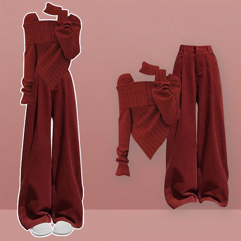 Strickpullover mit weitem Bein und Hose, zweiteilig - Satz - XL - image 1