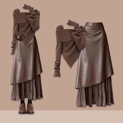 Strickpullover und passender Rock aus PU -Leder - Set - XL - image 1