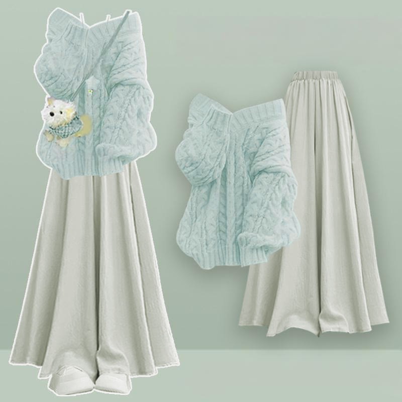 Strickpullover, karierte Hose, passendes Outfit - Green Set - XL - image 1