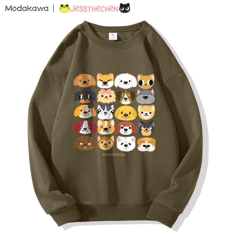 MODAKAWA X jessthechen Sweatshirt mit Welpenprint im Graffiti-Stil und Rundhalsausschnitt - Dark Khaki - 5XL - image 1