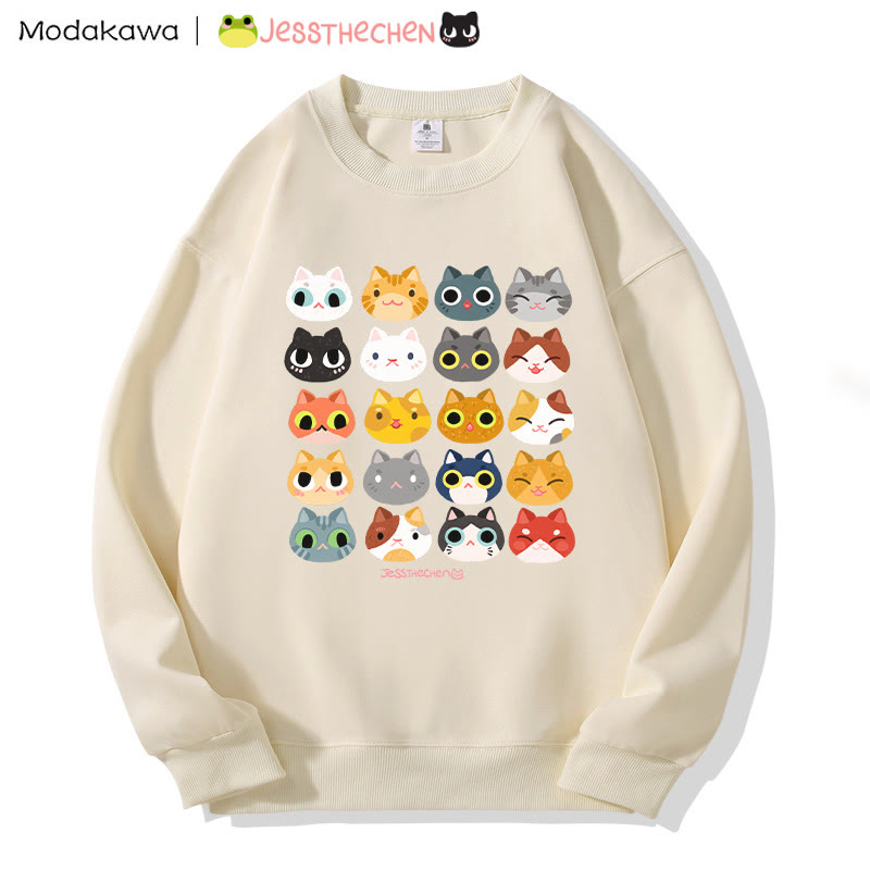 MODAKAWA X jessthechen Sweatshirt mit Katzenprint und Rundhalsausschnitt - Apricot - 5XL - image 2