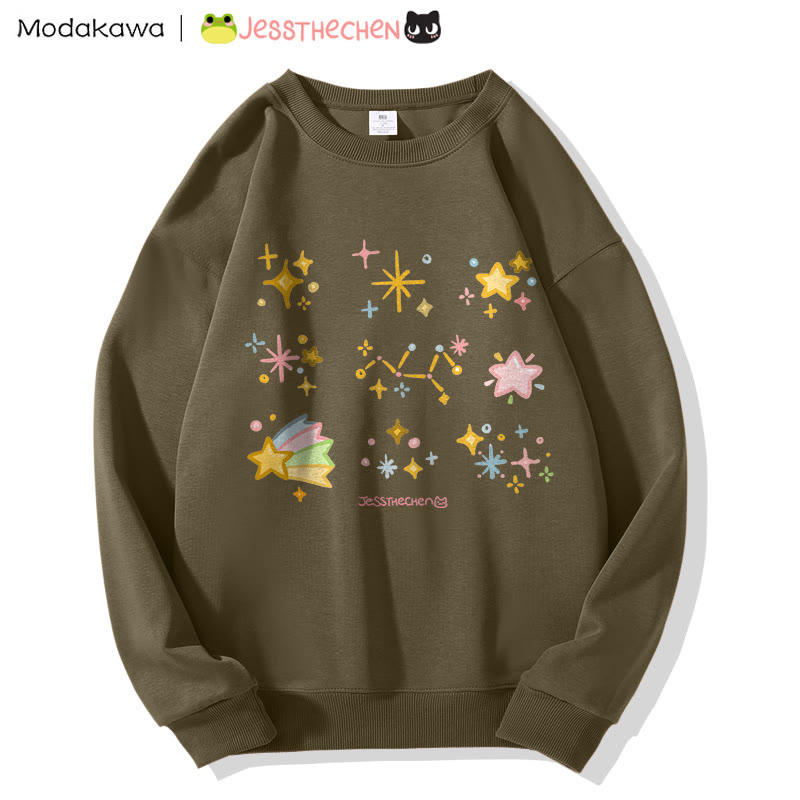 MODAKAWA X jessthechen Sweatshirt mit Sternenprint und Rundhalsausschnitt - Dark Khaki - 5XL - image 1