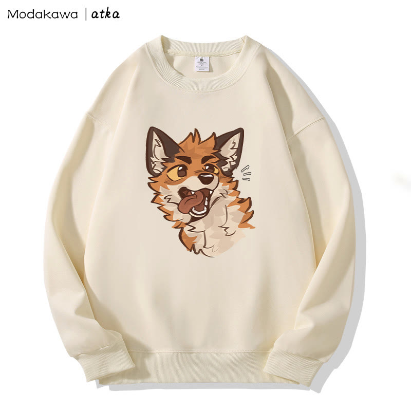 MODAKAWA X atka Sweatshirt mit verspieltem Fuchsgesicht-Grafik - Apricot - 5XL - image 3