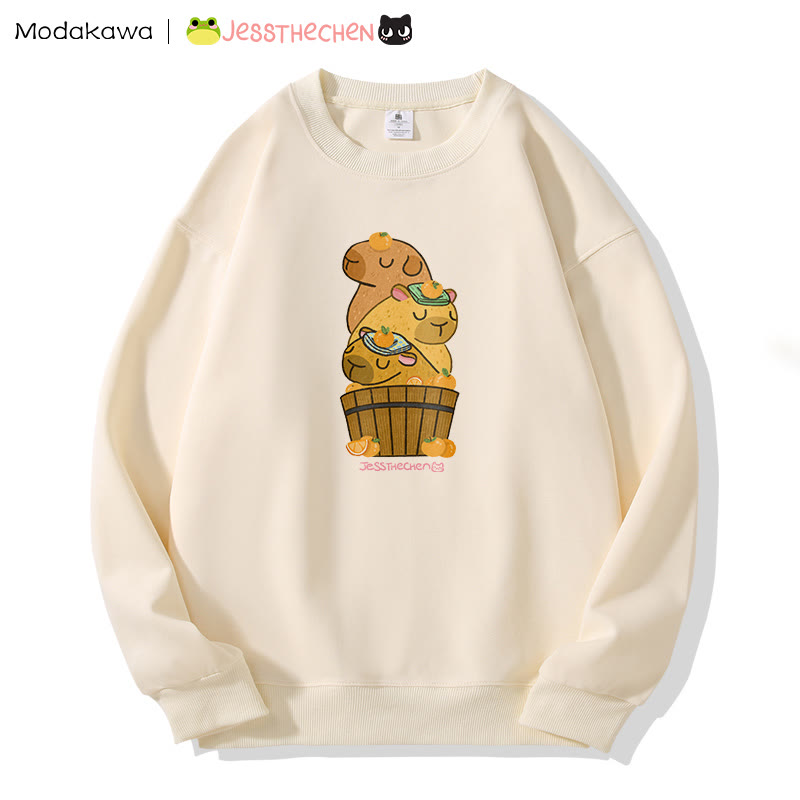 MODAKAWA X jessthechen Sweatshirt mit gestapeltem Capybaras-Grafik - Apricot - 5XL - image 2