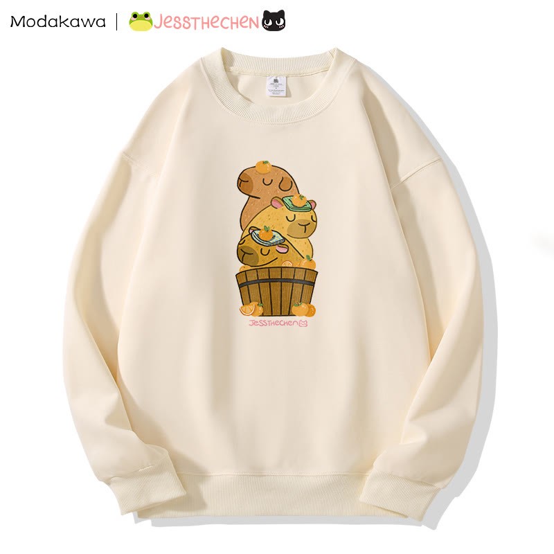 MODAKAWA X jessthechen Sweatshirt mit gestapeltem Capybaras-Grafik - Apricot - 5XL - image 2
