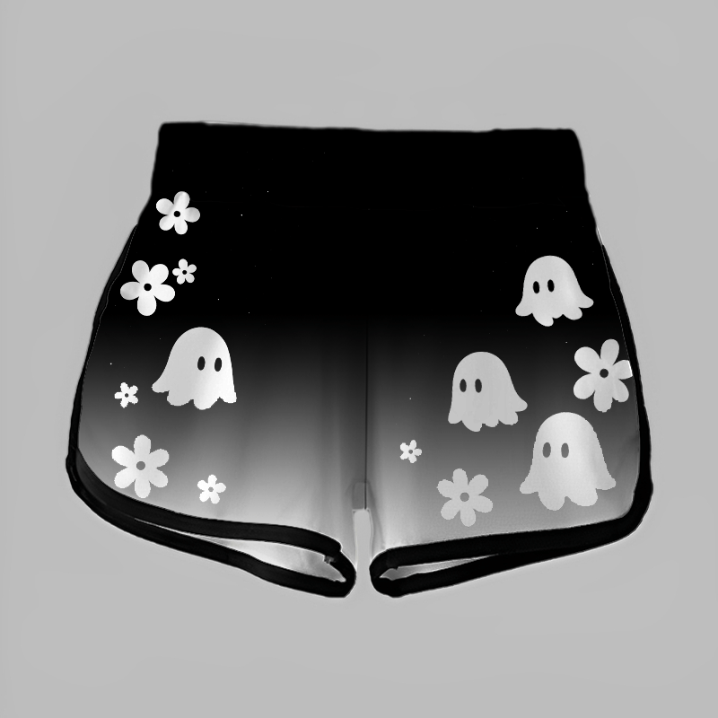 Shorts mit Farbverlauf und Geisterblume-Halloween-Grafik - image 2