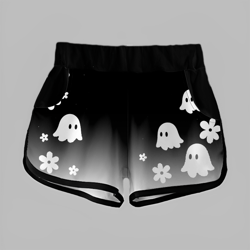 Halloween-Shorts mit Farbverlauf, Geisterblume und Grafik - Black&White - 5XL - image 1
