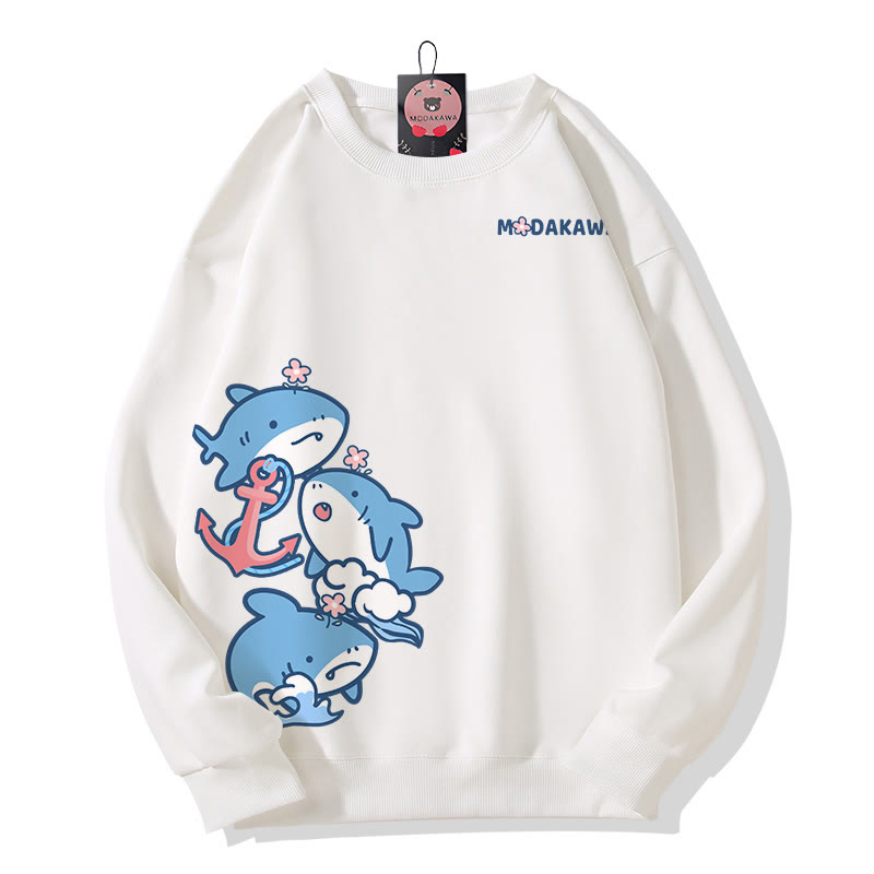 MODAKAWA Sweatshirt mit gestapeltem Hai-Motiv - White - 5XL - image 2