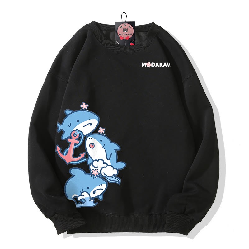 MODAKAWA Sweatshirt mit gestapeltem Hai-Motiv - Black - 5XL - image 1