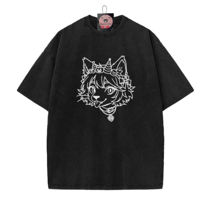 Unisex-T-Shirt mit Fox-Grafik und Vintage-Waschung - Schwarz - 5XL - image 5