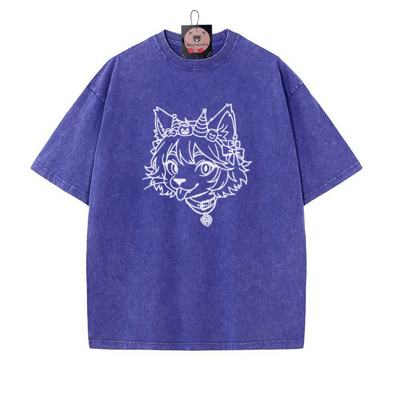 Unisex-T-Shirt mit Fox-Grafik und Vintage-Waschung - Blau - 5XL - image 2