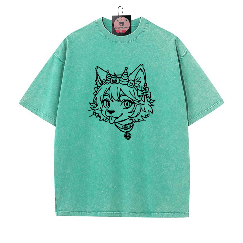 Unisex-T-Shirt mit Fox-Grafik und Vintage-Waschung - Grün - 5XL - image 1