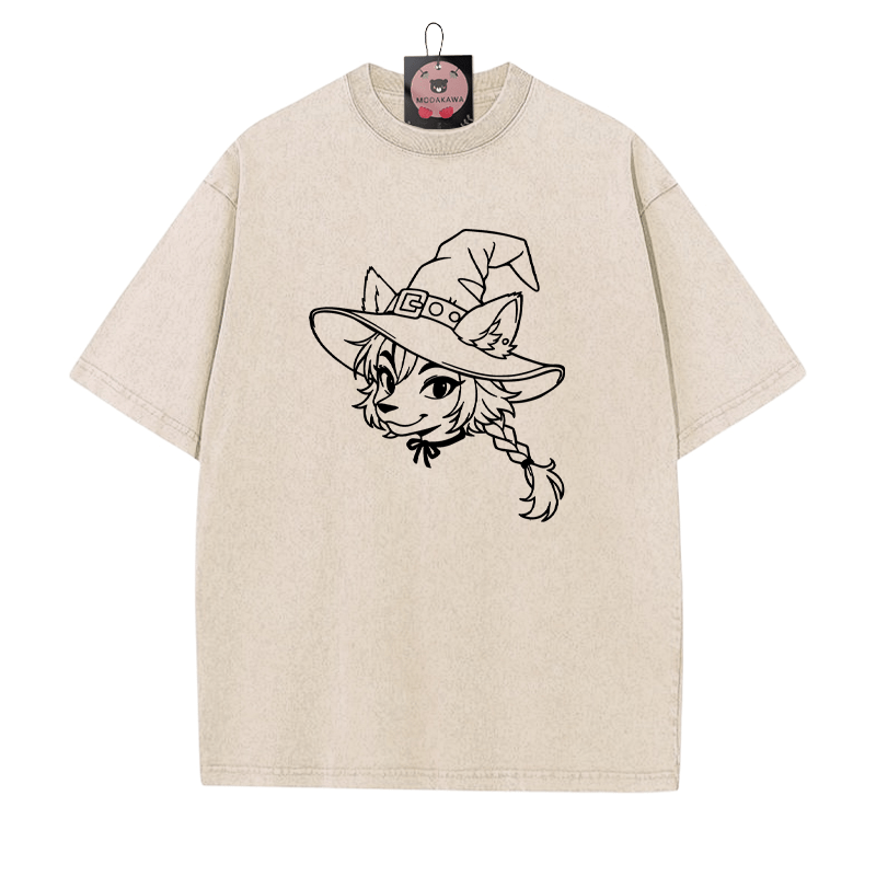Unisex-T-Shirt mit Fox-Grafik und Vintage-Waschung - Aprikose - 5XL - image 3