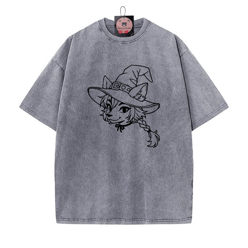 Unisex-T-Shirt mit Fox-Grafik und Vintage-Waschung - Grau - 5XL - image 1