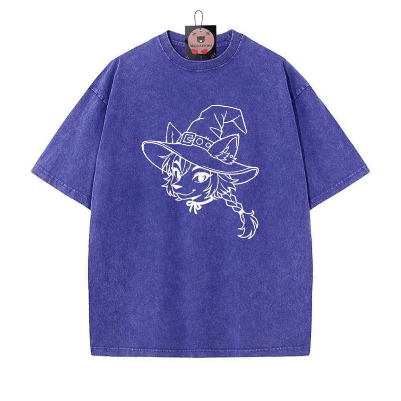Unisex-T-Shirt mit Fox-Grafik und Vintage-Waschung - Blau - 5XL - image 2