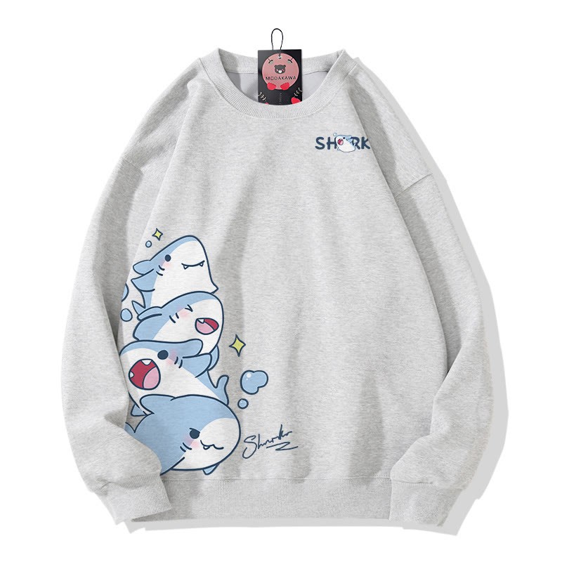 MODAKAWA Sweatshirt mit gestapeltem Hai-Motiv - Grey - 5XL - image 2