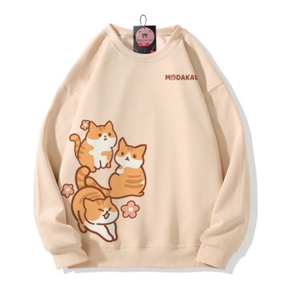 MODAKAWA Sweatshirt mit Katzenmotiv - Beige - 5XL - image 2